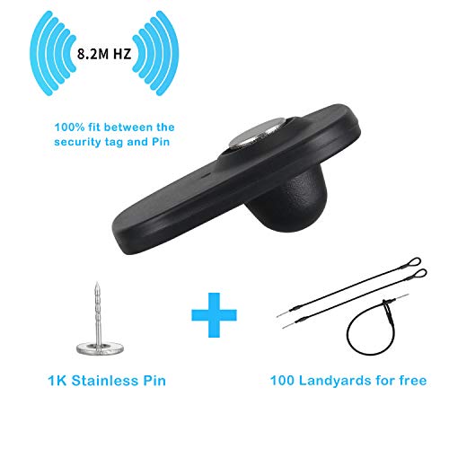 1000 Pieces Hard Clothing Security Tags 8.2Mhz RF Frequency, Checkpoint Security with 1000 Pins and 100 pcs Extra Cable Compatible with RF 8.2Mhz EAS System